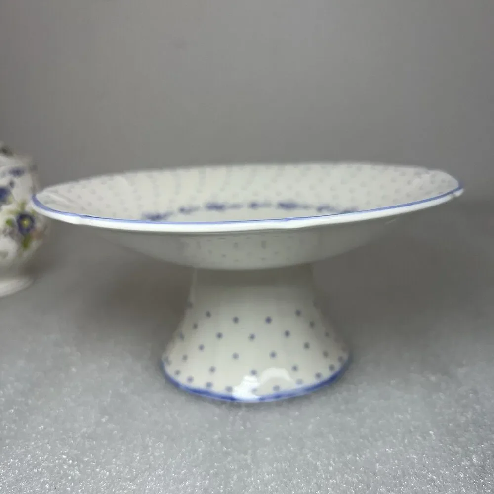 Vtg Nikko Blue Peony Sugar Bowl & Candy Compote Floral Dot Cottagecore Japan